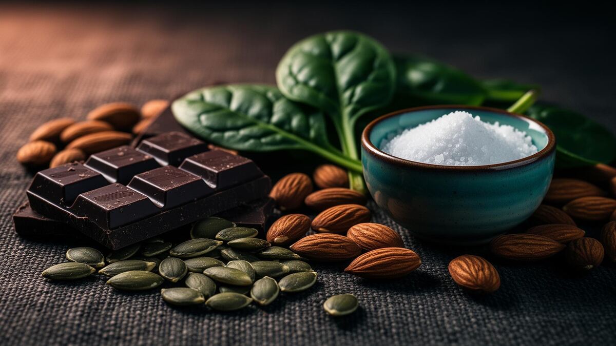 Chocolat noir, amandes, graines de courge, épinards et sel : aliments riches en magnésium