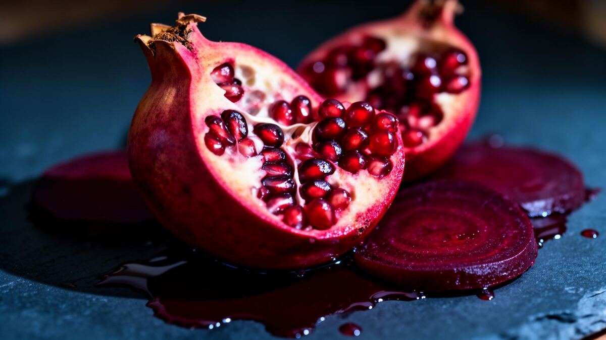 Grenade ouverte et betterave : aliments coeur et circulation