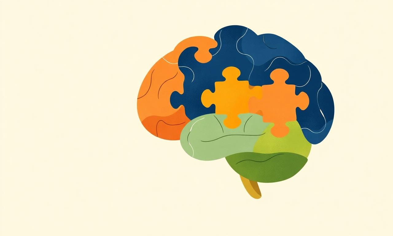 Cerveau en puzzle multicolore, circuits dopaminergiques