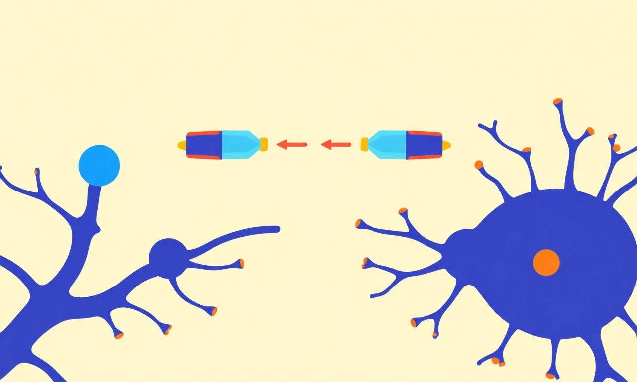 Synapse avec transporteurs DAT recyclant la dopamine entre deux neurones