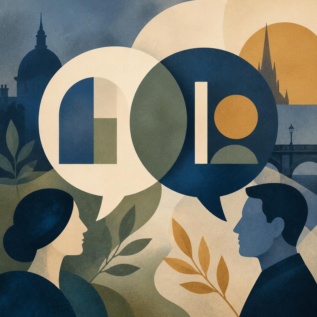 Deux bulles de dialogue entrelacées : bilinguisme