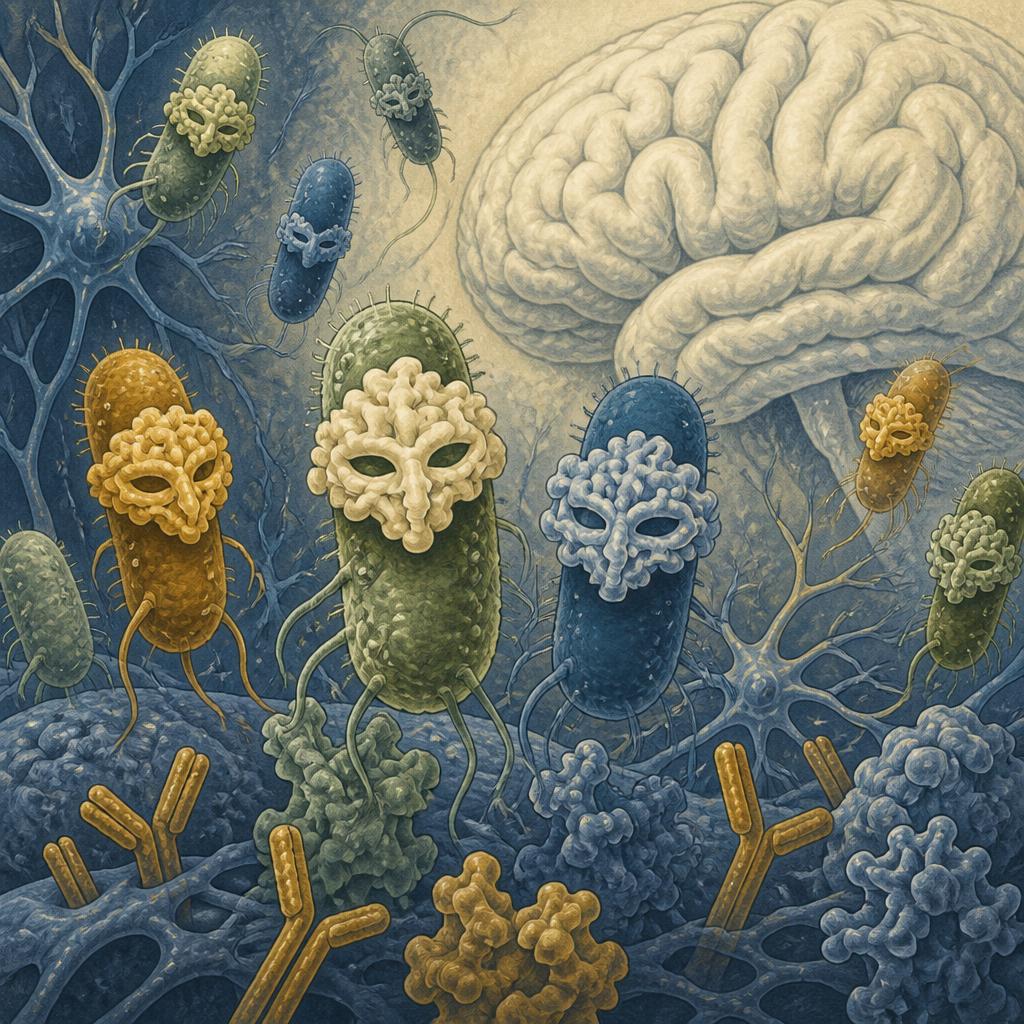 Bactéries avec masques imitant des protéines du cerveau