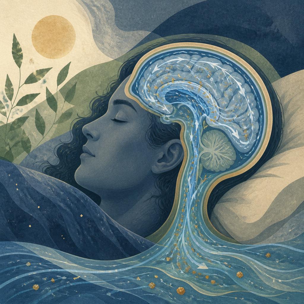 Personne endormie, cerveau irrigué par le flux glymphatique