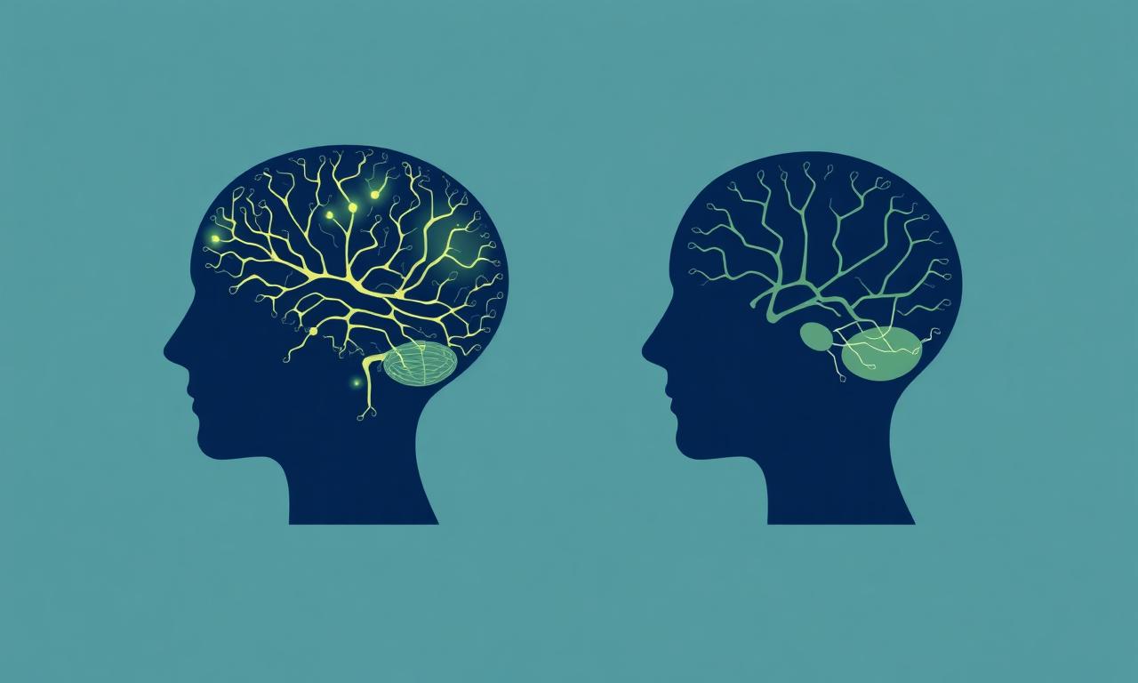 Deux silhouettes de tête comparant réserve cognitive dense et sparse