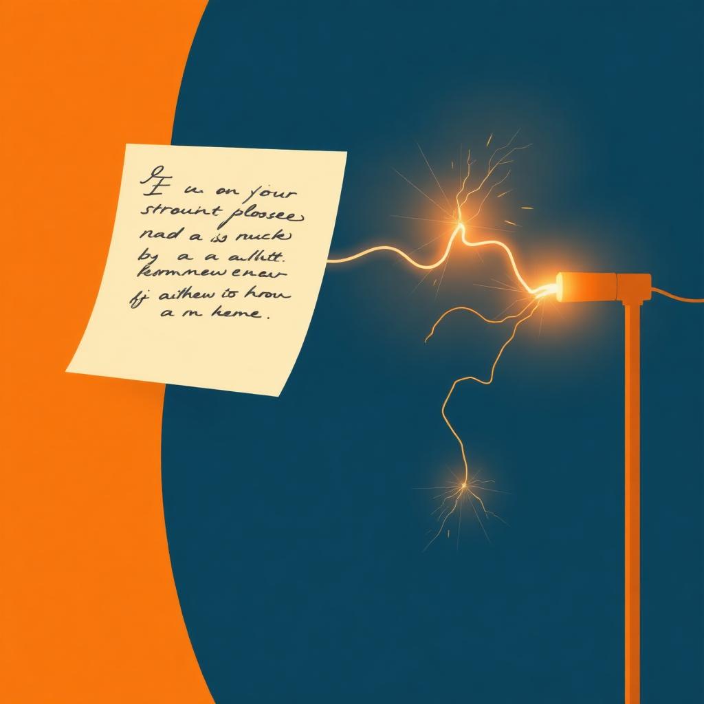 Lettre manuscrite face à un fil électrique lumineux, métaphore hormone versus signal nerveux