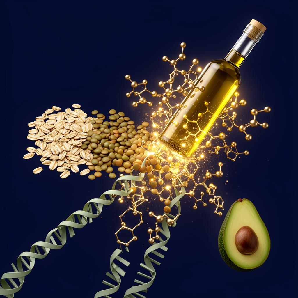 Aquarelle d'aliments stimulant le GLP-1 : avoine, lentilles, avocat, huile d'olive, pois chiches