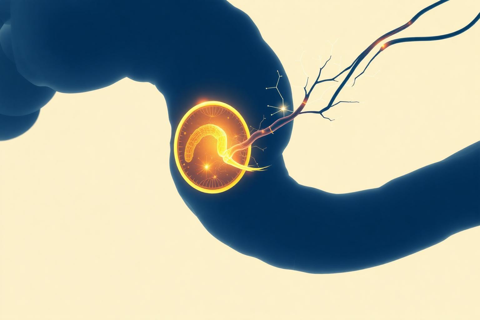 Cellule entéroendocrine reliée au nerf vague par un éclair lumineux