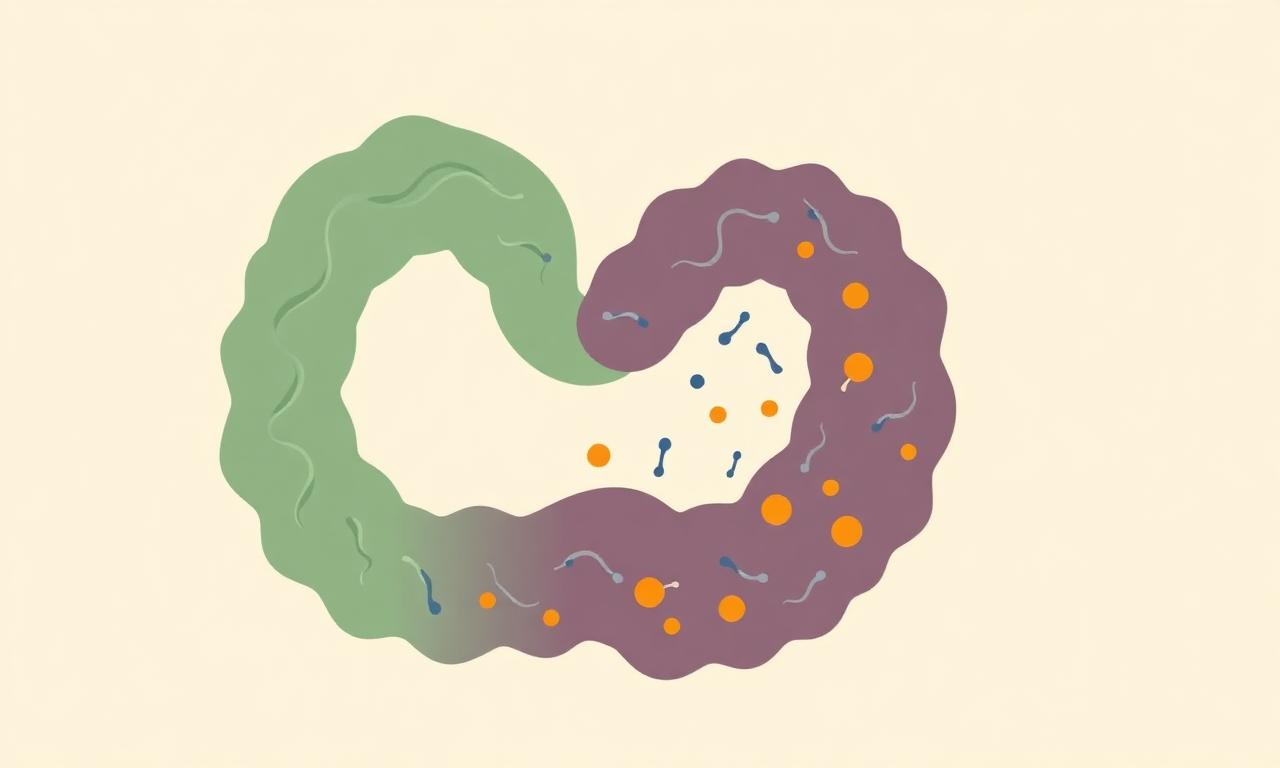 Intestin en spirale peuplé de microbes stylisés