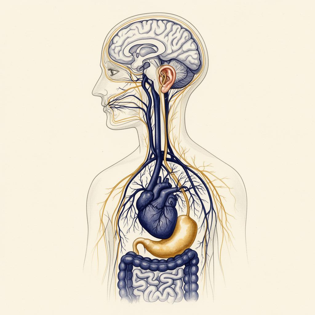 Illustration anatomique du nerf vague et de sa branche auriculaire