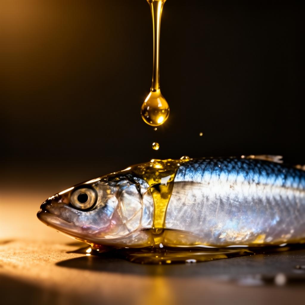Filet d'huile d'olive vierge dorée versé sur une sardine ouverte
