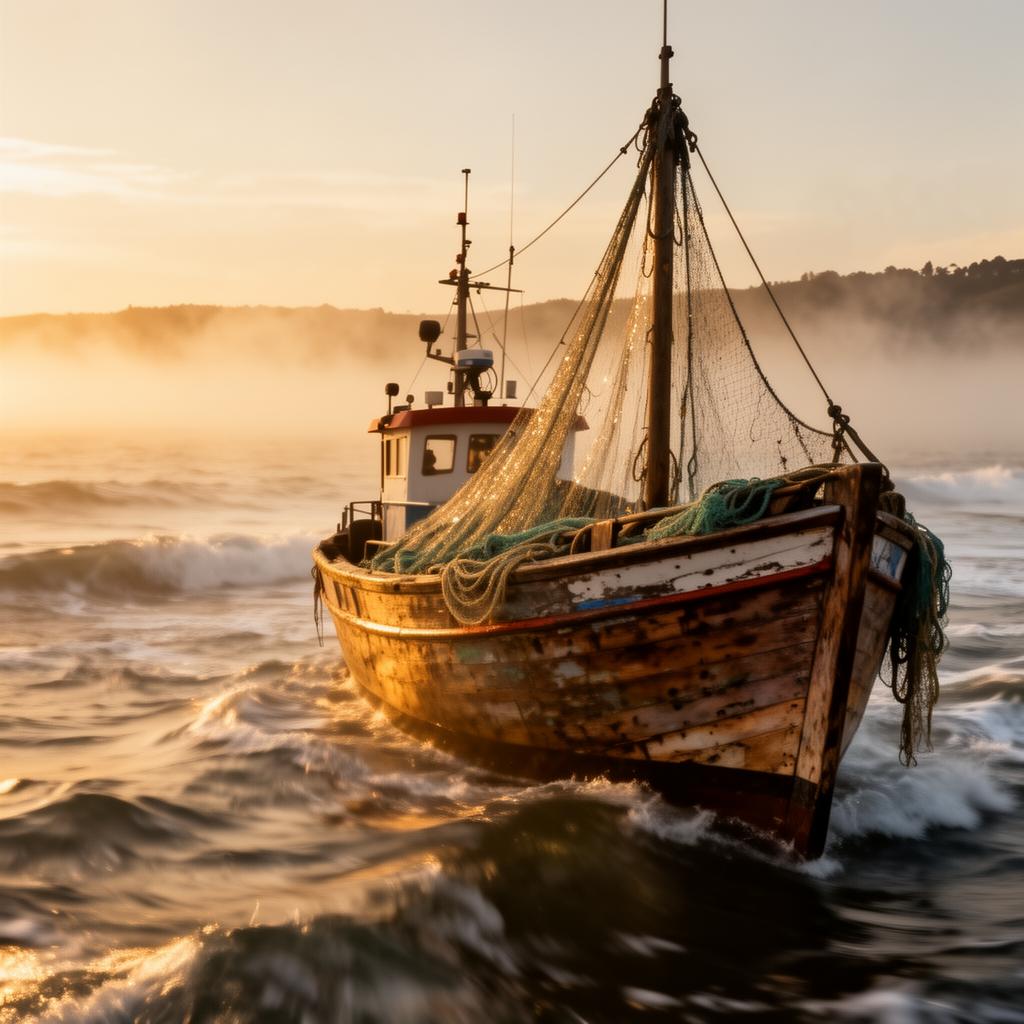 Bateau de pêche traditionnel basque au lever du jour
