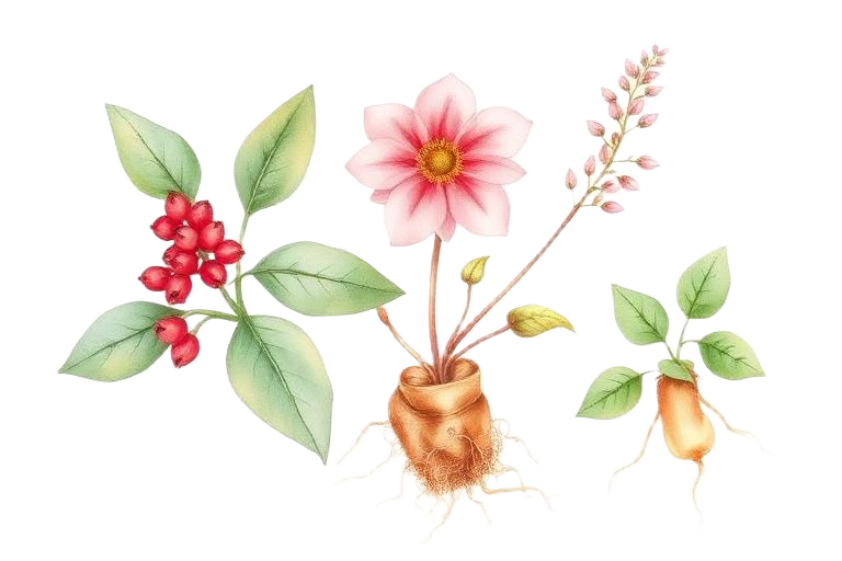 Illustration aquarelle des plantes adaptogènes