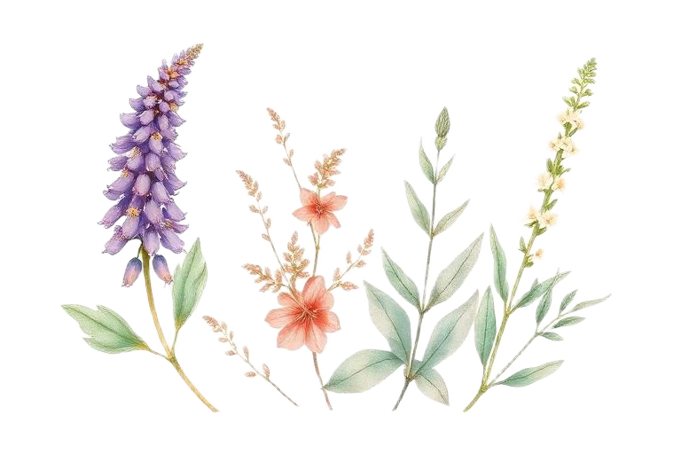 Illustration aquarelle des plantes du cycle féminin